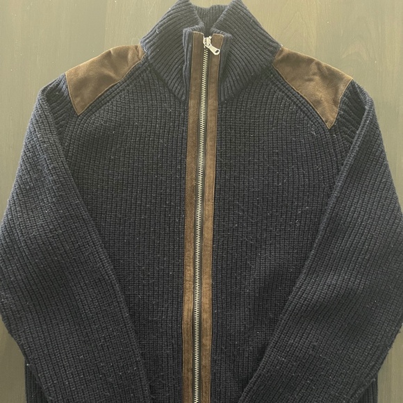 Mens Navy Wool / Cashmere full zip cardigan - size M - Picture 2 of 3